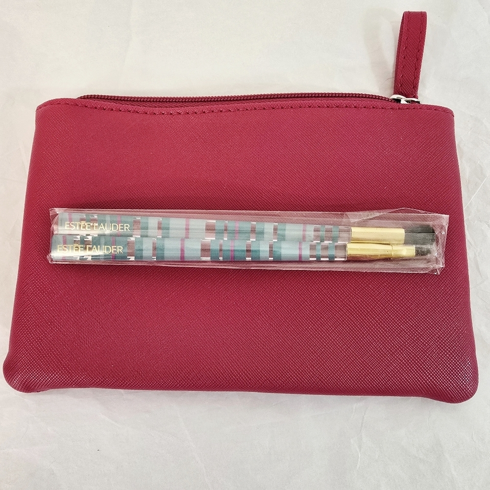 2 Estee Lauder Makeup Brushes With Unbranded Makeup Pouch